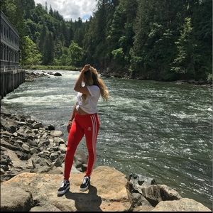 Adidas XS red orange leggings (from PacSun)